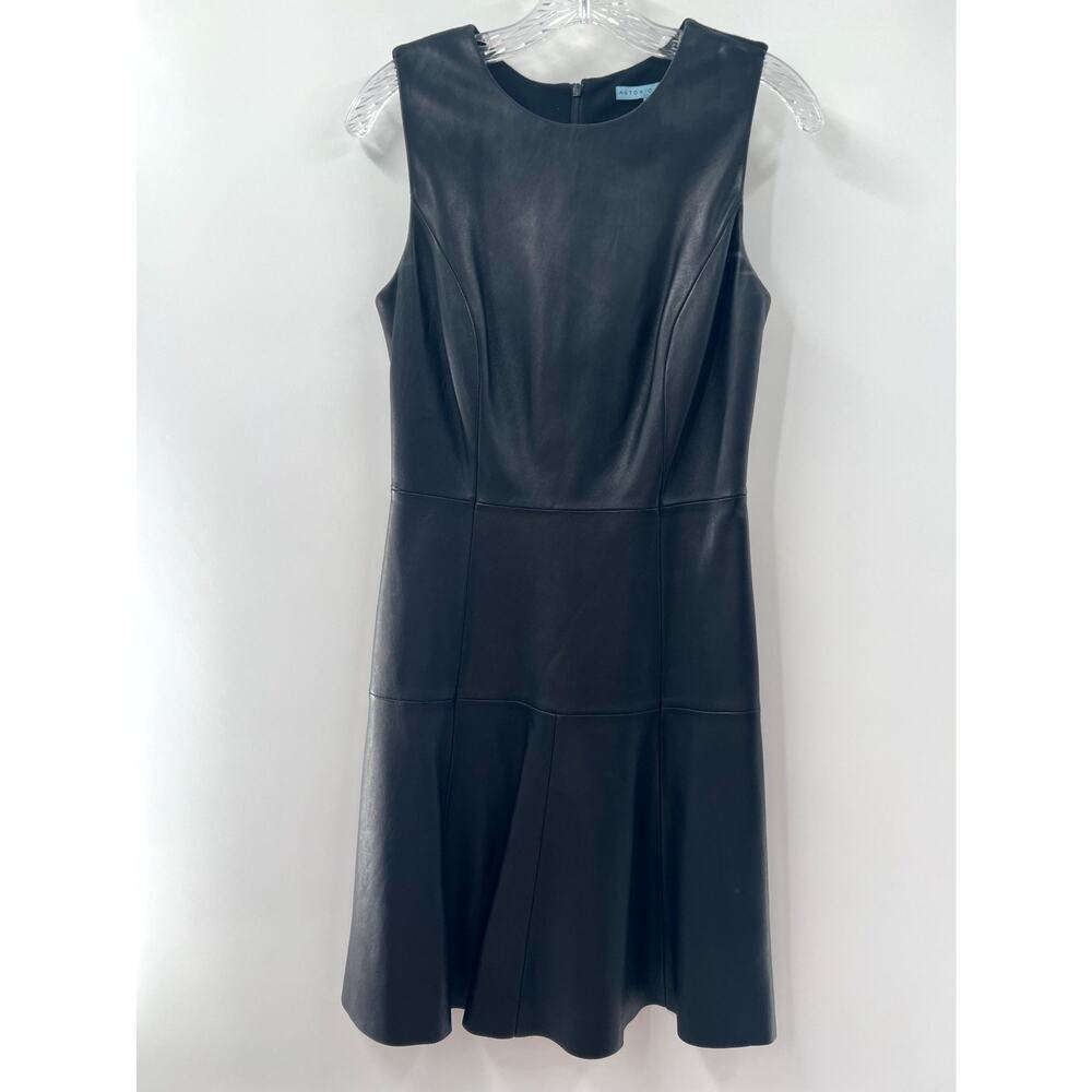 Antonio Melani Women's Black Stretch Leather Sleeveless Fit & Flare Dress Size 2